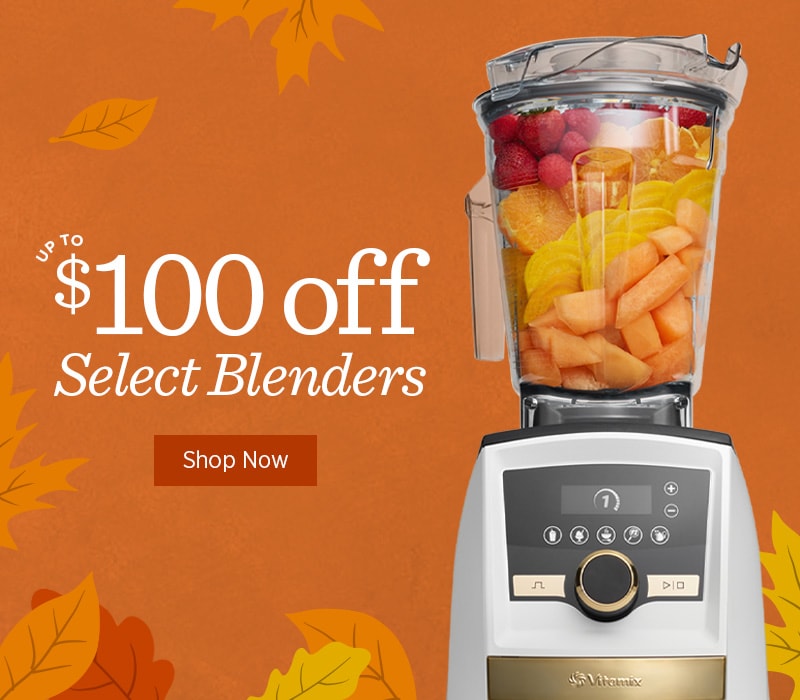 Ascent and Explorian blenders shown on an orange background with fall leaves