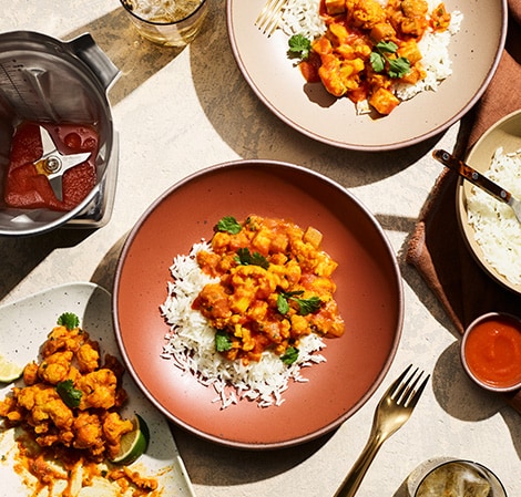 bowl of cauliflower and eggplant tikka masala