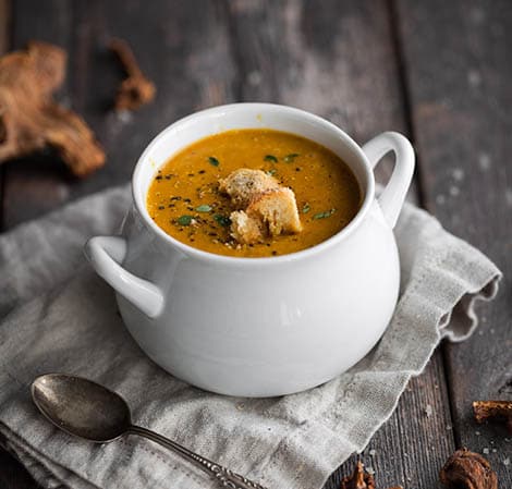 french onion and wild mushroom soup with croutons