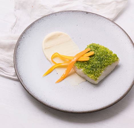 Herb-Crusted Cod with Parsnip Purée & Carrot Ribbons Recipe