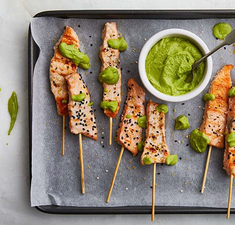Salmon "Lolly Pops" with Mint Pea Dip Recipe