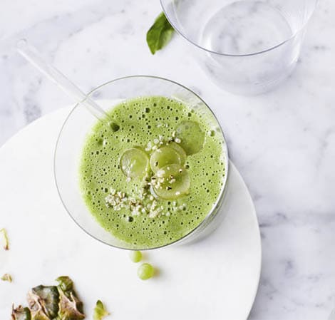 Green smoothie in a clear glass