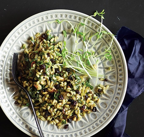 Lemon Grain Salad with Kale Pesto
