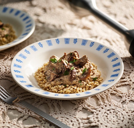 Stroganoff de champiñones y crema de anacardos