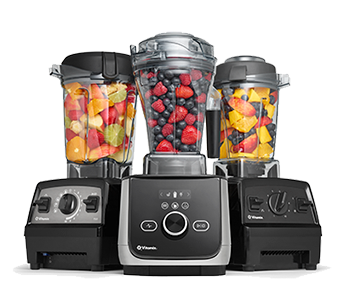 three blenders with fresh fruit inside