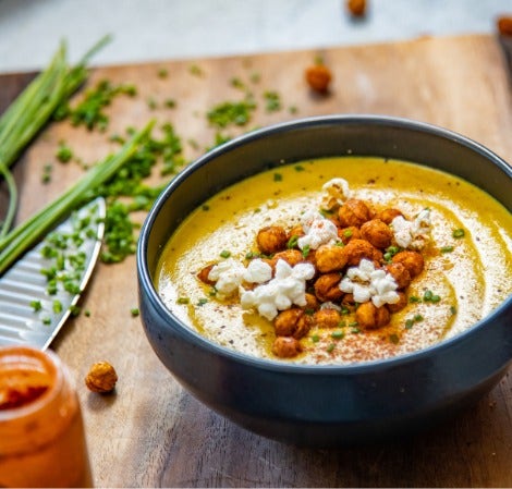 Roasted Squash Soup with Crispy Chickpeas